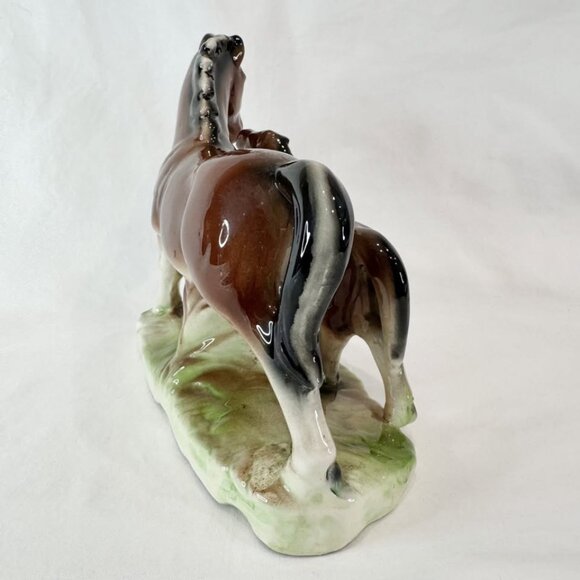 Vintage Porcelain Horse Figurine With Foal Statue Hand Painted Glazed Realistic - Picture 6 of 8